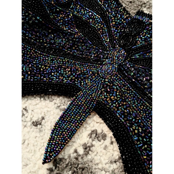 Vintage Y2K Black Irradescent Butterfly Beaded Halter Top Cropped Tie Back - Picture 3 of 11